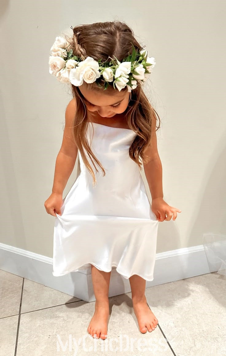 Sheath Short Flower Girl Dress Luxe Satin Beach Wedding Party Mychicdress
