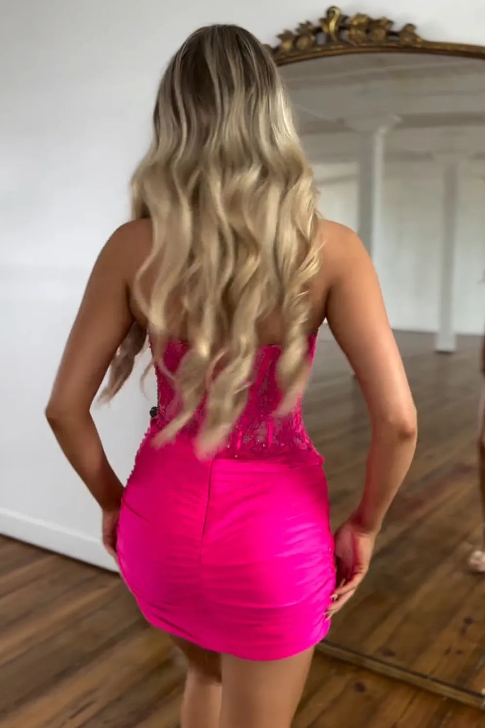 Short Fuchsia Corset Hoco Dress Bodycon Sweetheart with Beading