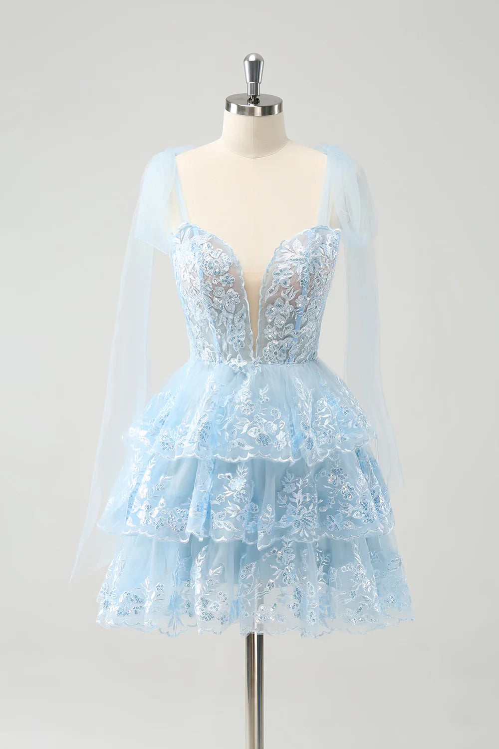 Short Corset Tiered Blue Homecoming Dress with Sequin Mychicdress