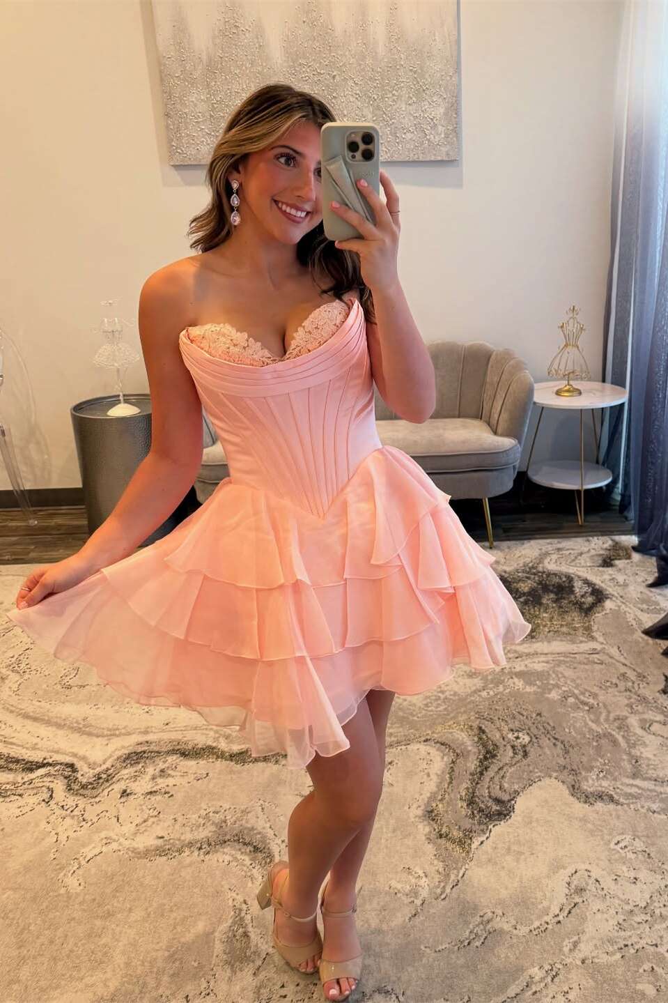 Short pink Corset Homecoming Dress A-line with Ruffle Mychicdress