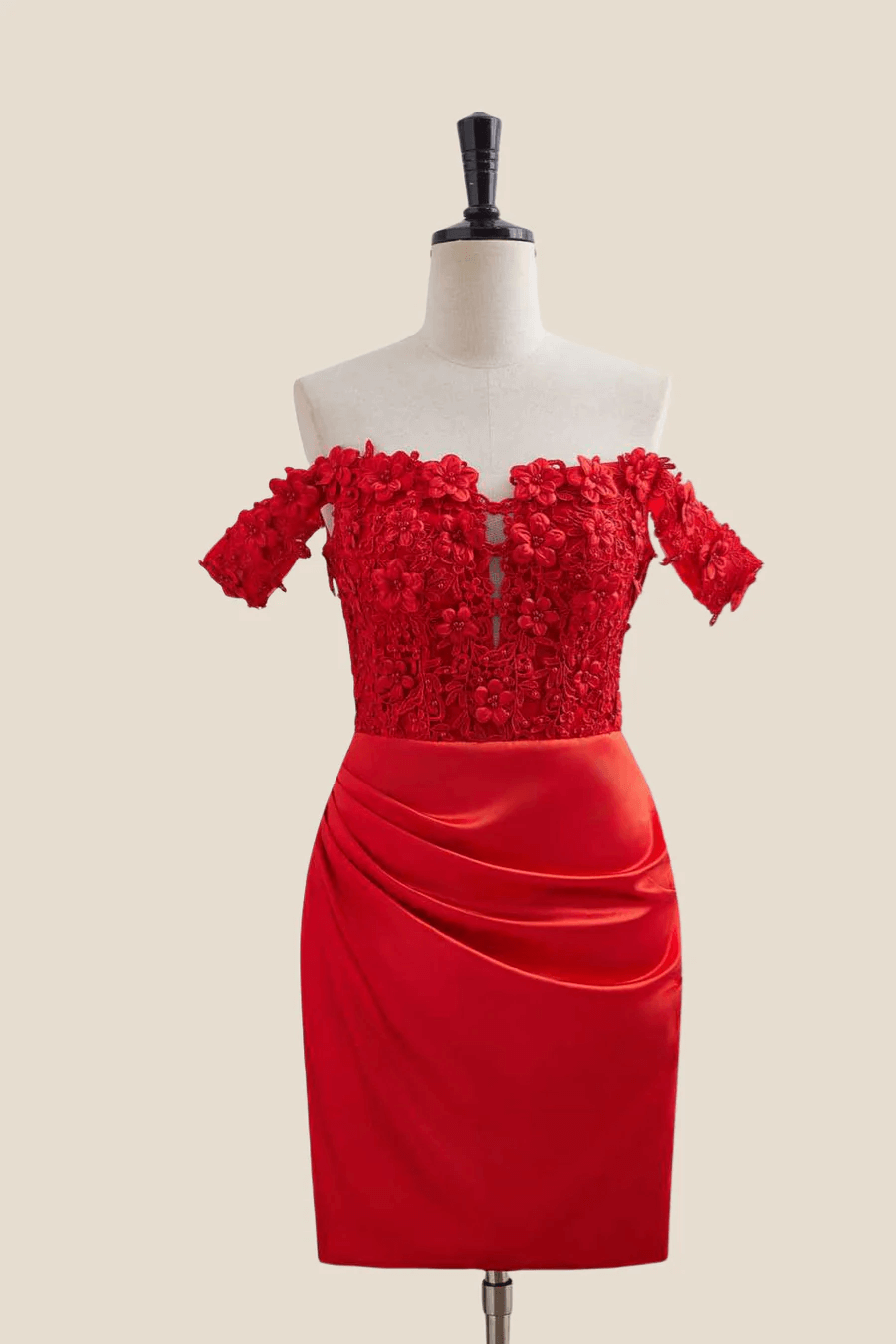 Short red Homecoming Dress Floral Bodycon Mini Porm Dress