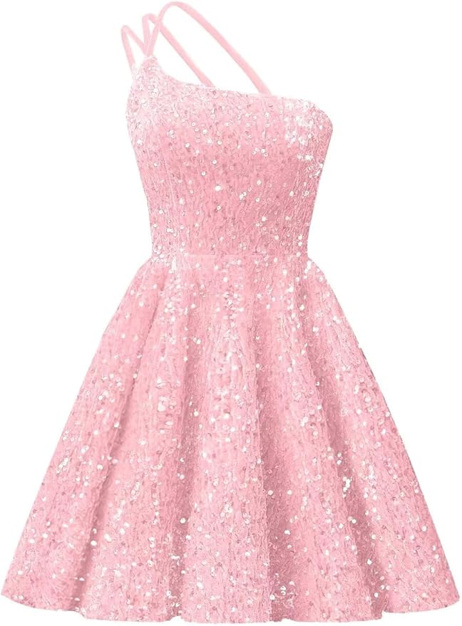 Sparkly One Shoulder Sequin Homecoming Dresses Short for Teens - MyChicDress