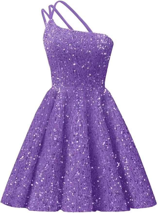 Sparkly One Shoulder Sequin Homecoming Dresses Short for Teens - MyChicDress
