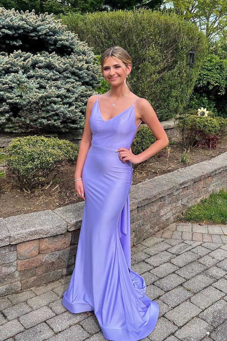 Simple Purple Prom Dress Satin Mermaid Evening Dress Open Back Mychicdress