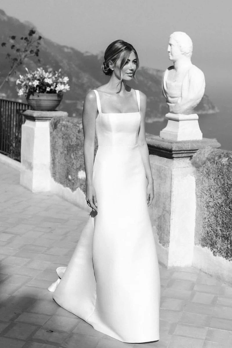 Simple Satin Minimalist Wedding Dresses Mermaid Square Neck Mychicdress