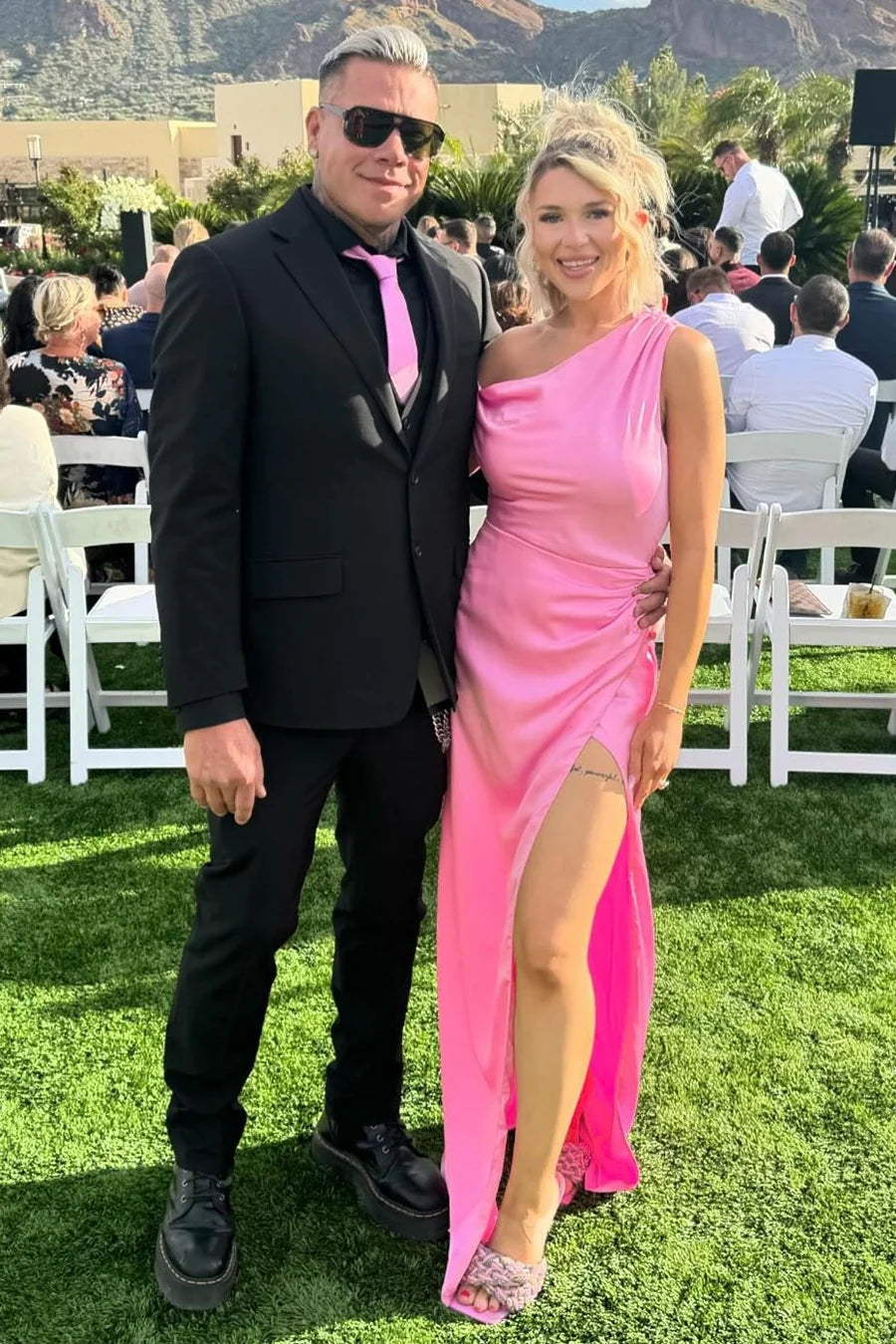 Simple Summer Bridesmaid Dress Pink Asymmetrical Maxi Dress with Slit