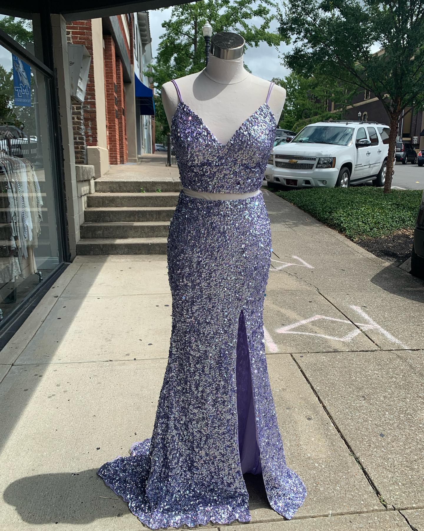 Vestido de fiesta de lentejuelas de dos piezas simple Sirena roja