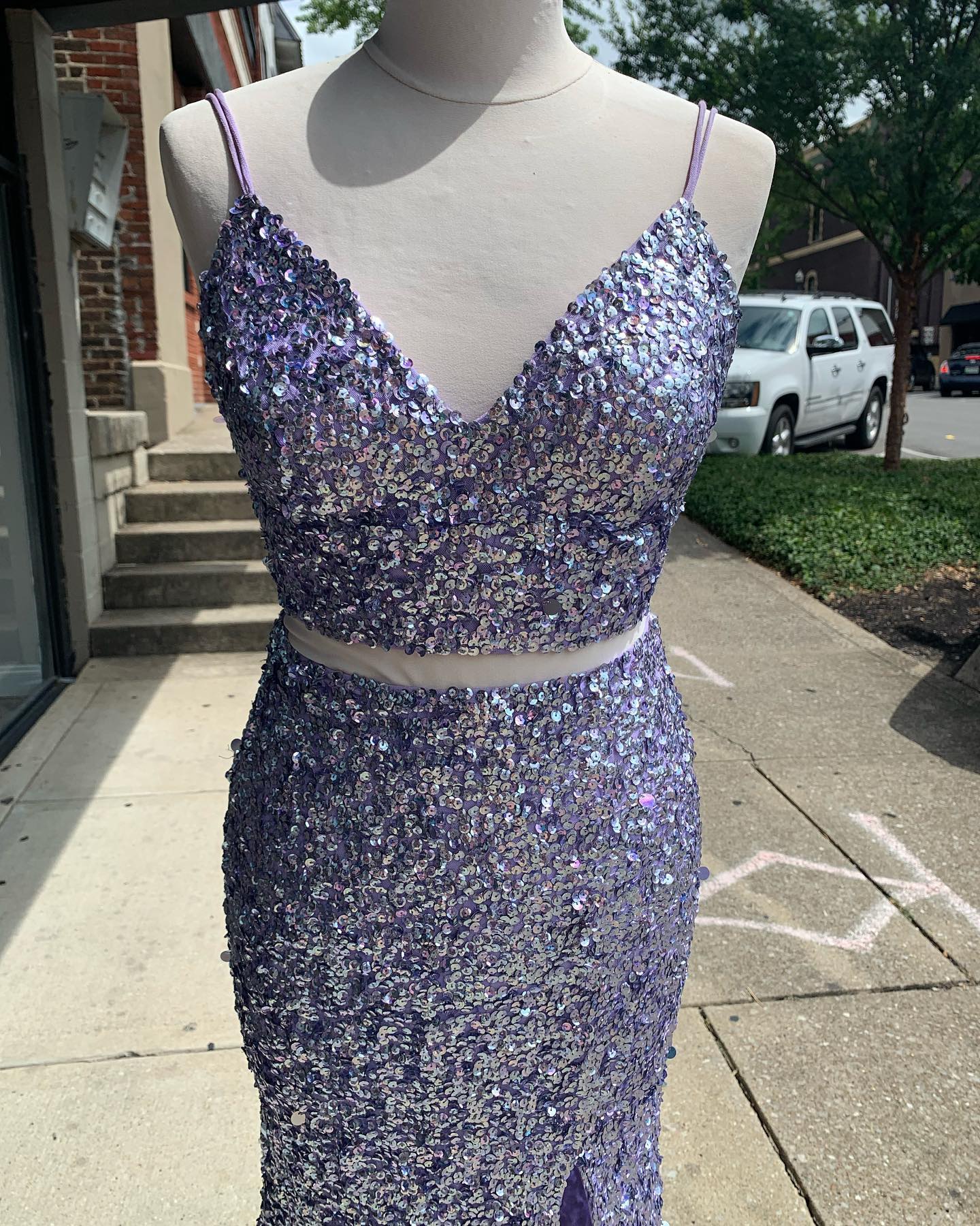 Vestido de fiesta de lentejuelas de dos piezas simple Sirena roja