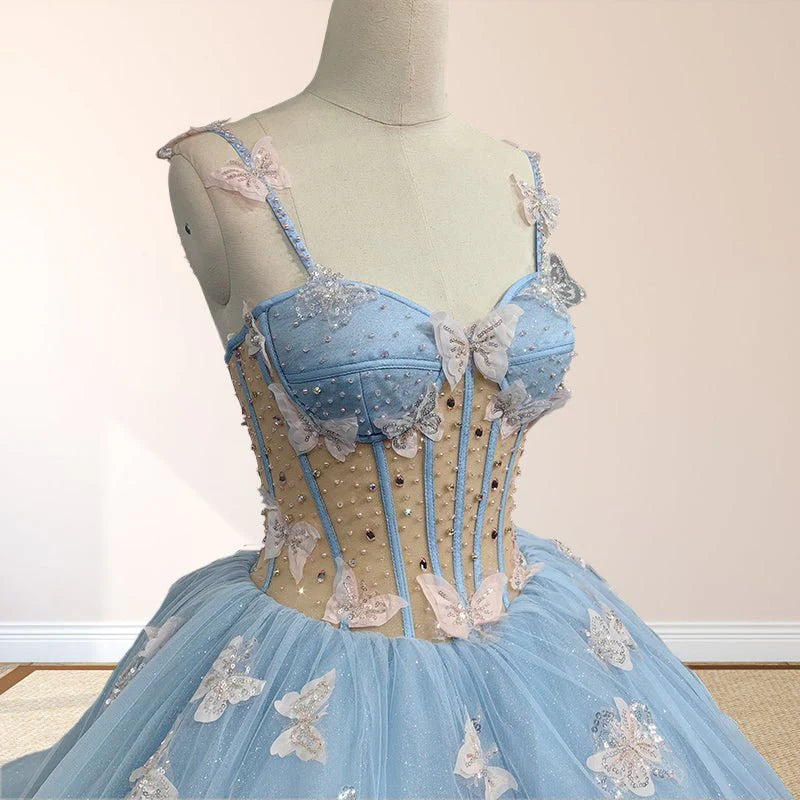 Sky Blue Quinceanera Dresses with 3D Butterfly Beading Appliques