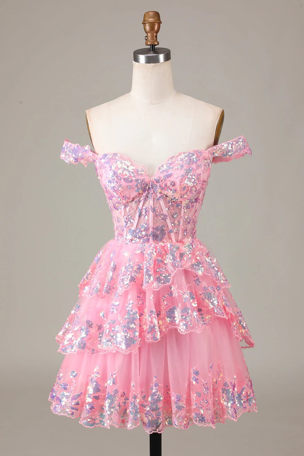 Sparkly Corset Homecoming Dress pink Tiered A-Line