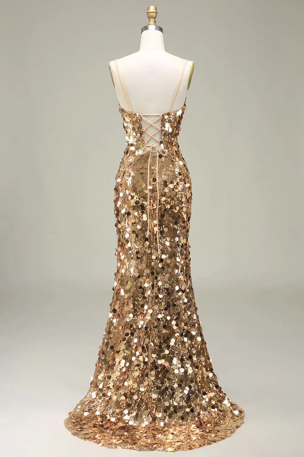 Sparkly Gold Evening Dress Sequin Prom Dress Mermaid With Slit