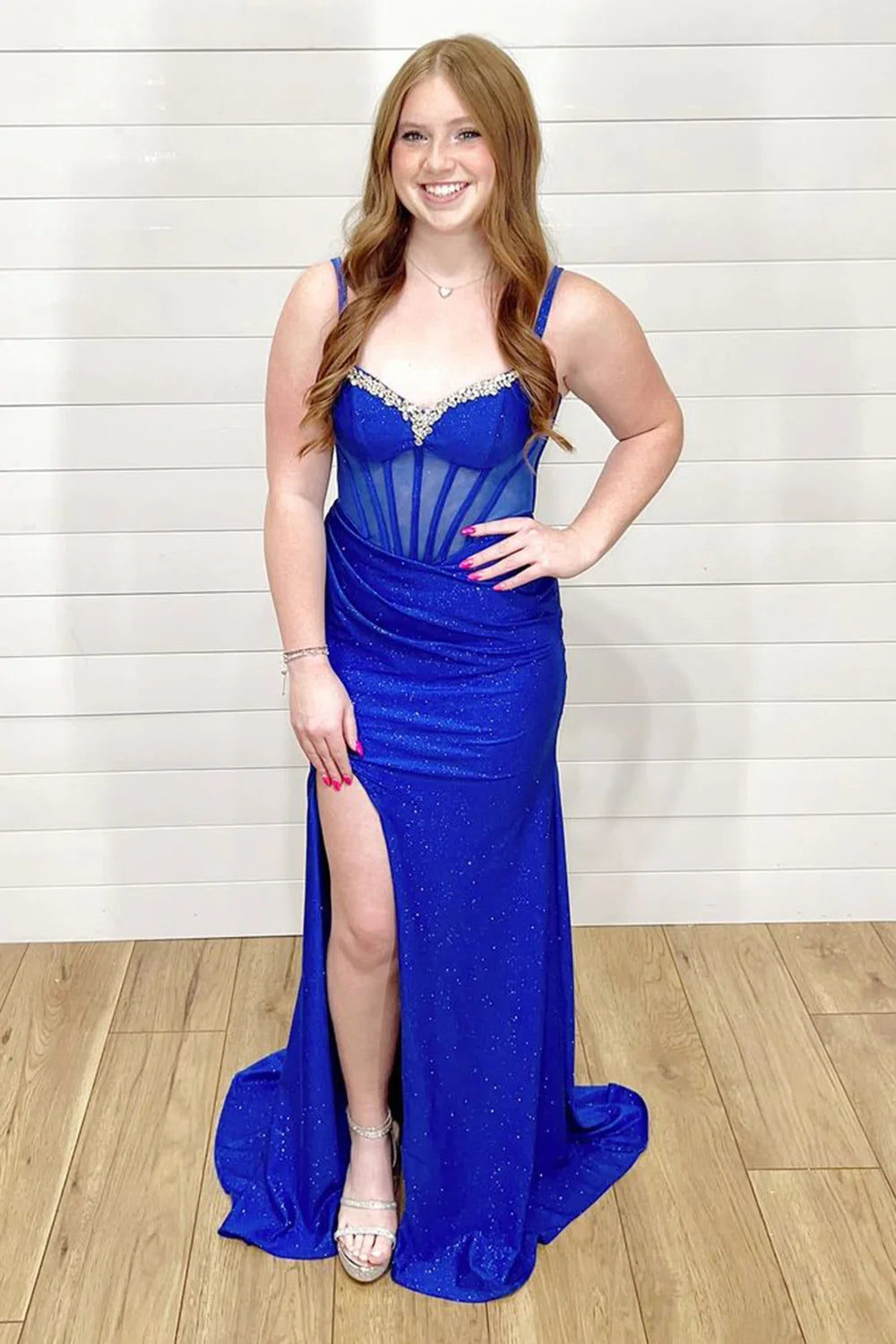 Royal blue Prom Dresses Mermaid Corset Beaded Formal Gown