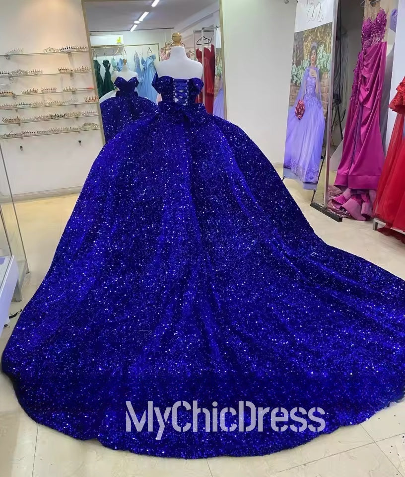 Sparkly Sequins Royal Blue Quinceañera Dresses Princess For 15th Girls Mychicdress