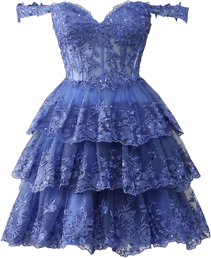 Sparkly Short Corset Tiered Ruffle Homecoming Dresses Off the Shoulder