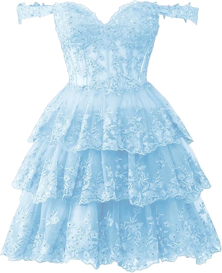 Sparkly Short Corset Tiered Ruffle Homecoming Dresses Off the Shoulder