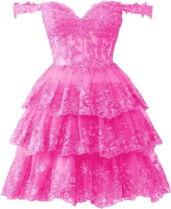 Sparkly Short Corset Tiered Ruffle Homecoming Dresses Off the Shoulder