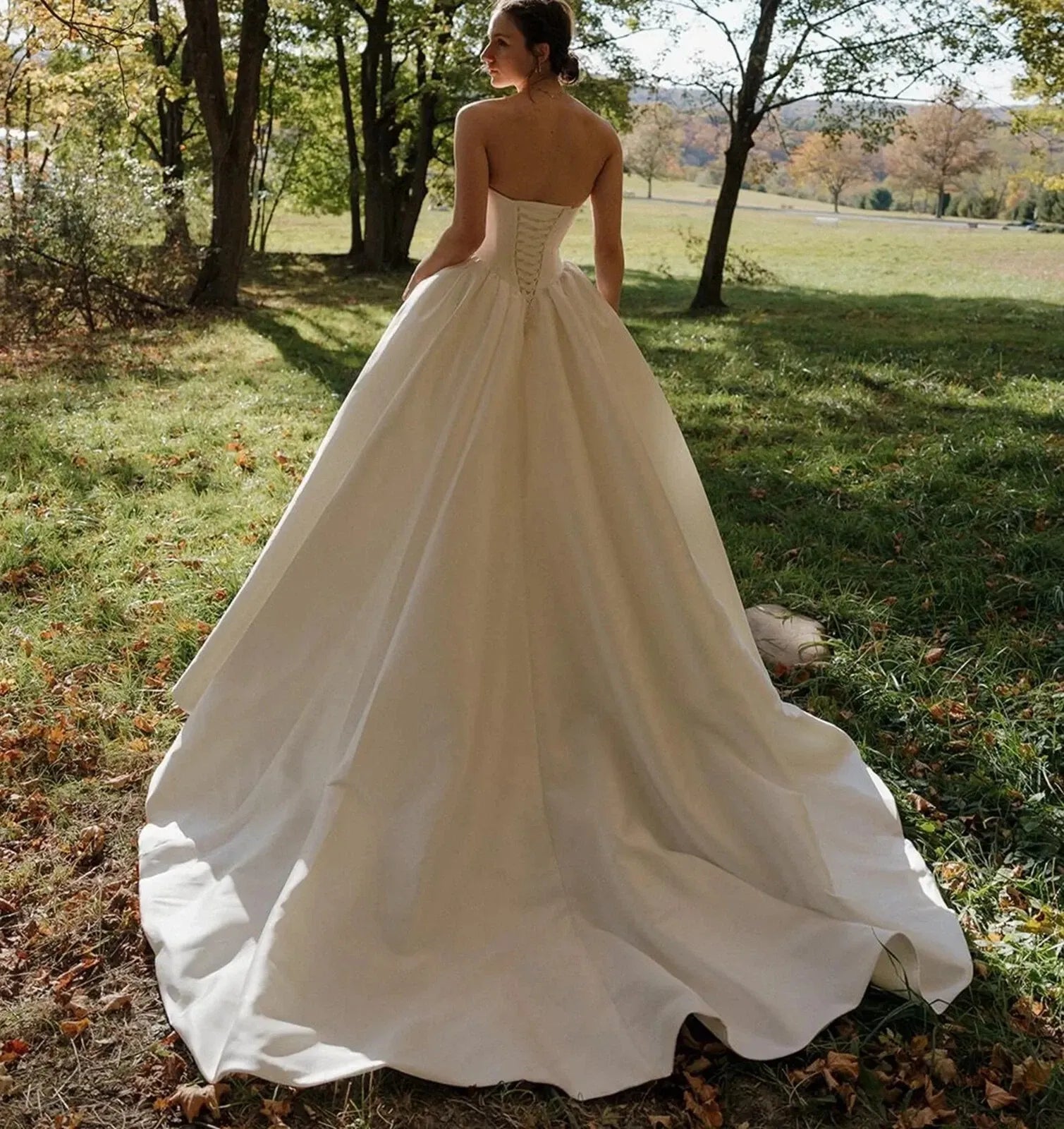 Strapless Basque Waist Wedding Dresses Ball Gown Satin Mychicdress