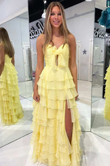 Strapless Chiffon 2025 Tiered Ruffle Prom Dress Pink Keyhole