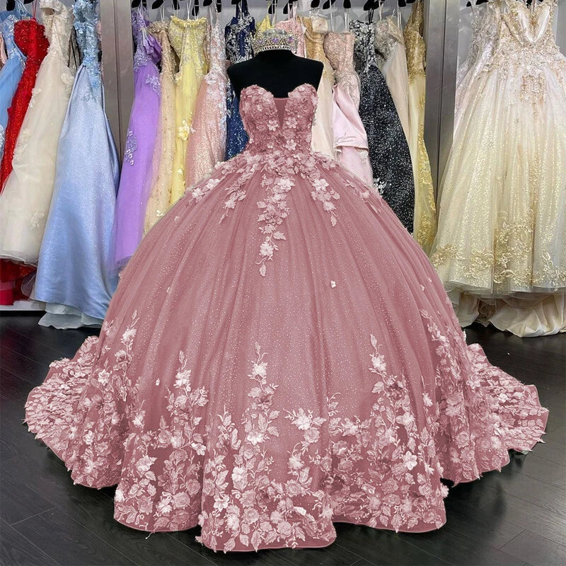 Strapless Sage Green Quinceanera Dress Sweet 16 Dress Pink Flowers