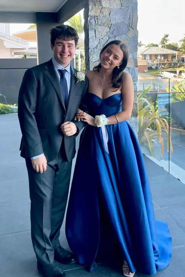 Strapless Empire-Waist Prom Dress navy blue Long Evening Dress Sleeveless