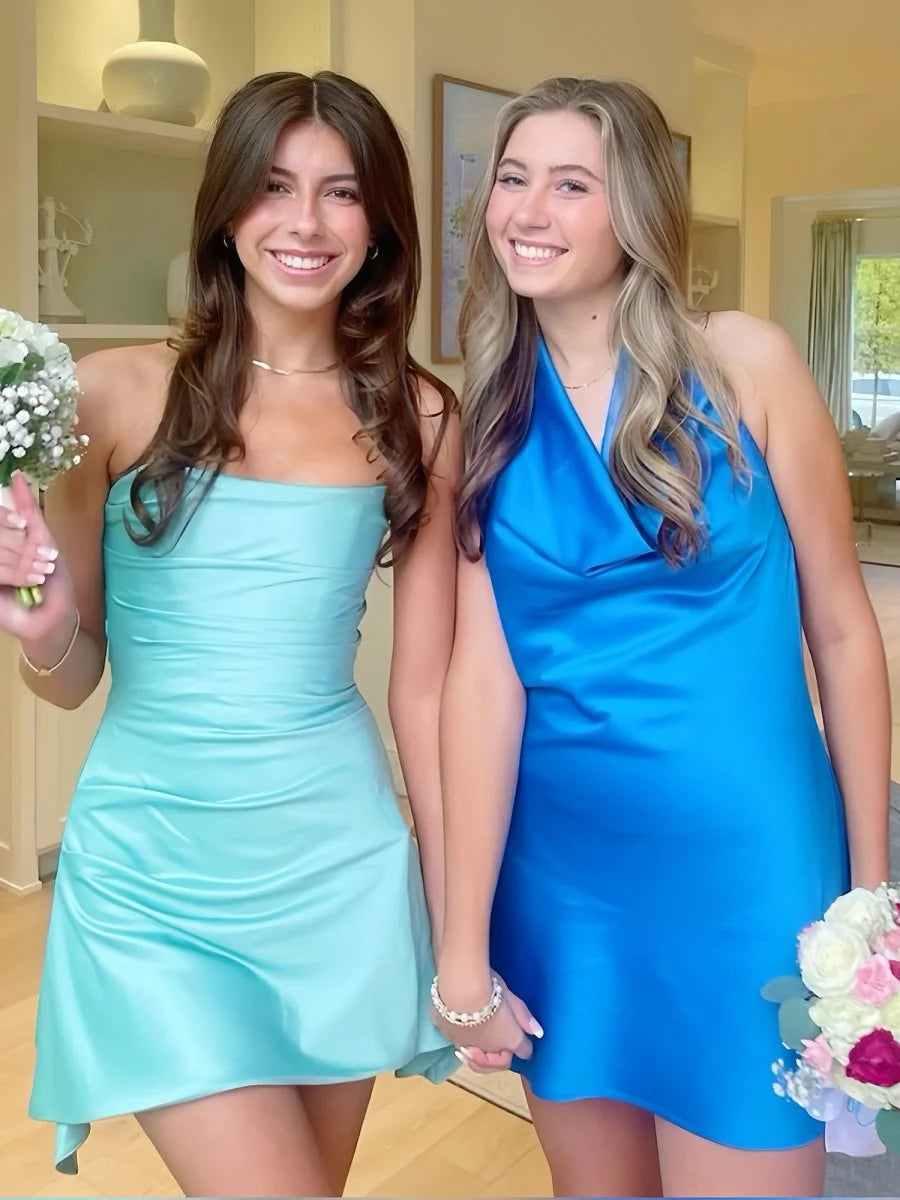 Strapless Mini Homecoming Dress Pink Satin with Irregular Hem