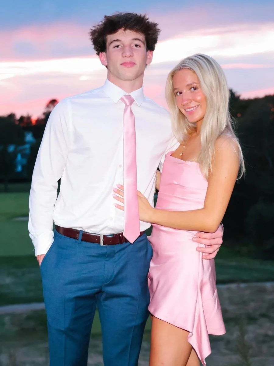 Strapless Mini Homecoming Dress Pink Satin with Irregular Hem