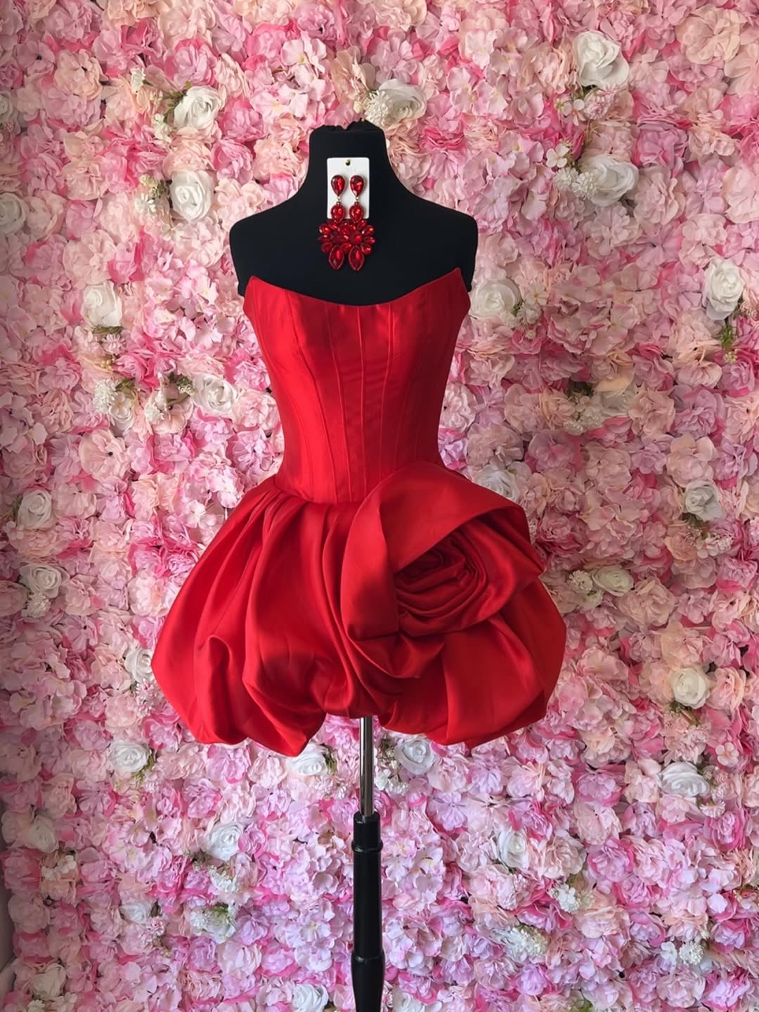 Strapless Red Mini Homecoming Dress Satin with 3D Flower