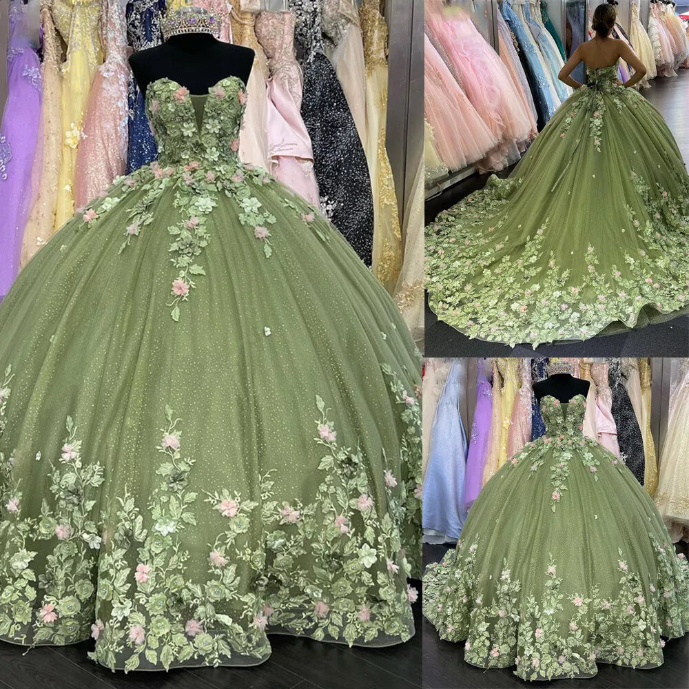 Strapless Sage Green Quinceanera Dress Sweet 15 Dress Mychicdress