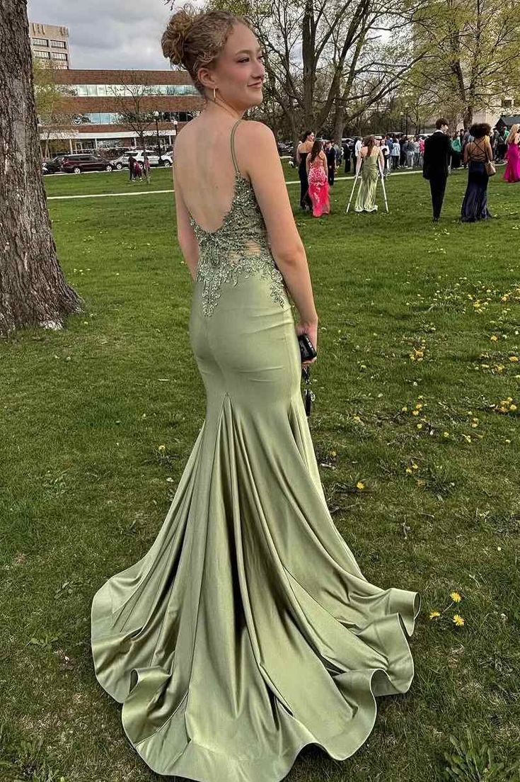Sage Green Long Senior Prom Dress UK Mermaid Backless Mychicdress