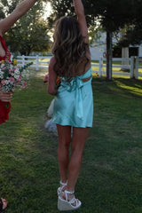 Sweetheart Aqua Silk Satin Cheap Homecoming Dress Open Back Mychicdress