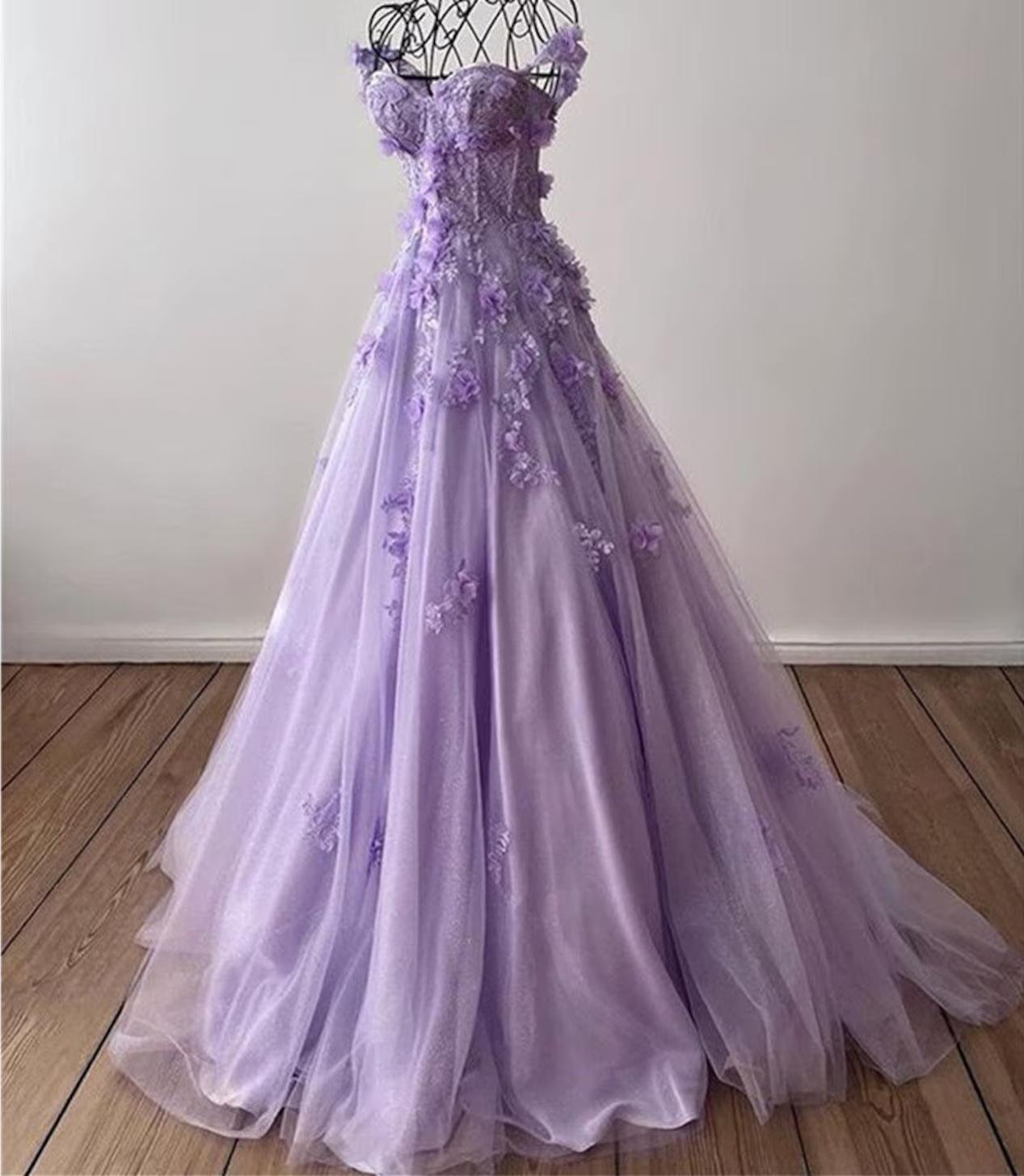 Sweetheart Lilac Formal Dress with 3D Flowers Off Shoulder Quince Dress Mychicdress