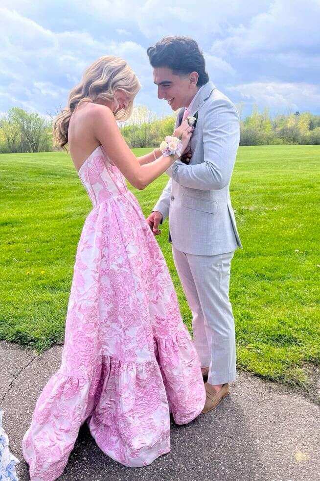 Sweetheart Print pink Evening Gown Floral Prom Dress A-line