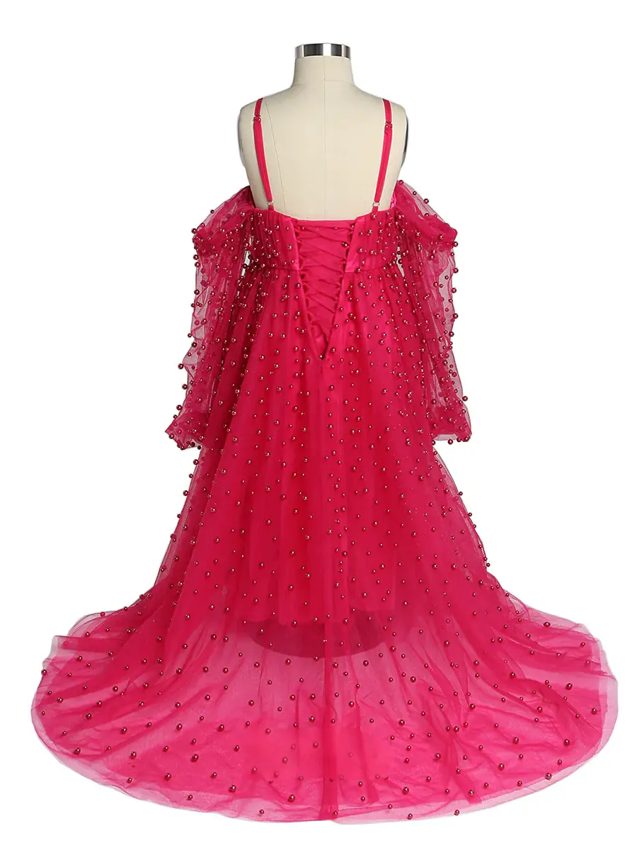 Tulle Pearls Flower Girl Dresses Kids Party Dress for Wedding PhotoShoot