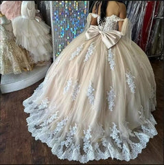 Unique Champagne Quinceanera Dresses Off The Shoulder with Applique
