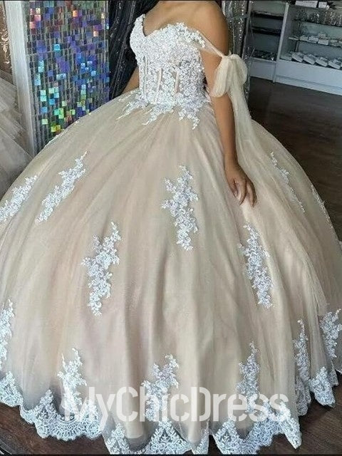 Unique Champagne Quinceanera Dresses Off The Shoulder with Applique