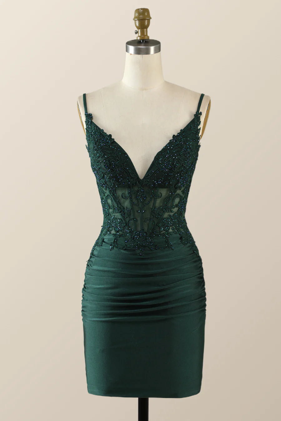 Unique Emerald Green Bodycon Mini Hoco Dress with Straps Appliques