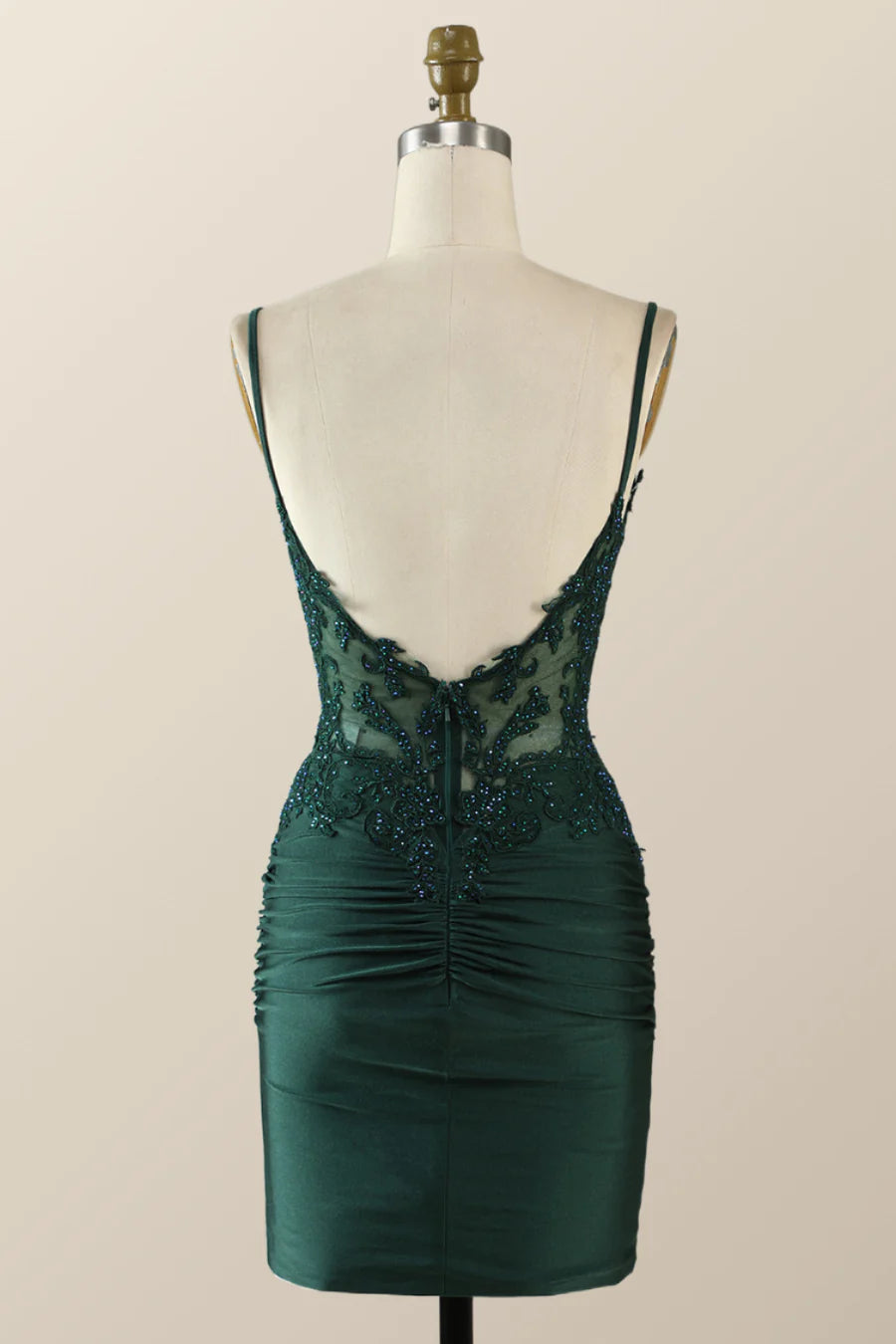 Unique Emerald Green Bodycon Mini Hoco Dress with Straps Appliques