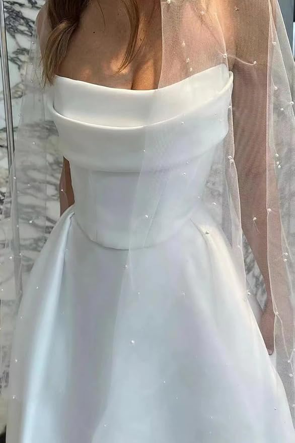 Unique Satin Minimalist Wedding Dress Strapless Ruched with Slit