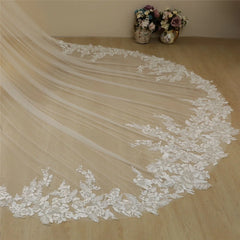 Vintage Lace Trim Cathedral Bridal Wedding Veil