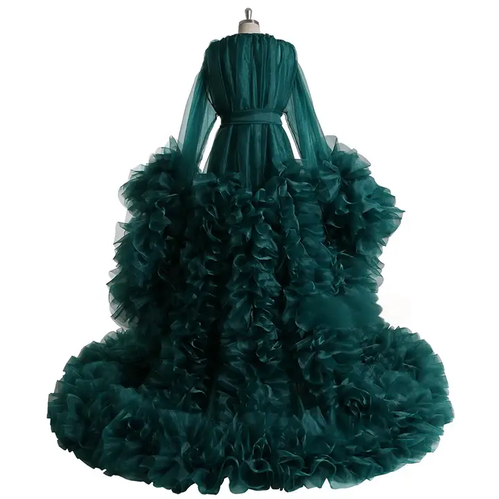 Women Organza Ruffle Maxi Maternity Pregnancy Dress for PhotoShoot