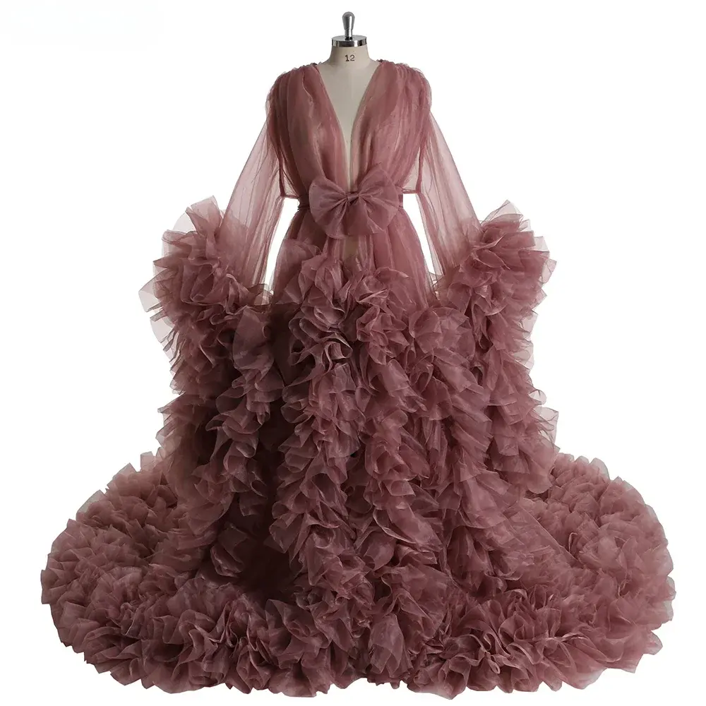 Women Organza Ruffle Maxi Maternity Pregnancy Dress for PhotoShoot