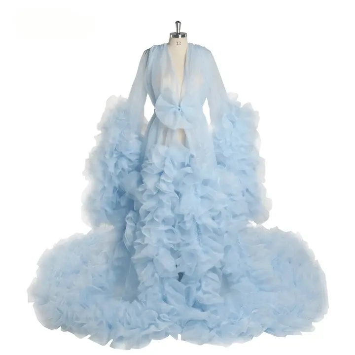 Women Organza Ruffle Maxi Maternity Pregnancy Dress for PhotoShoot