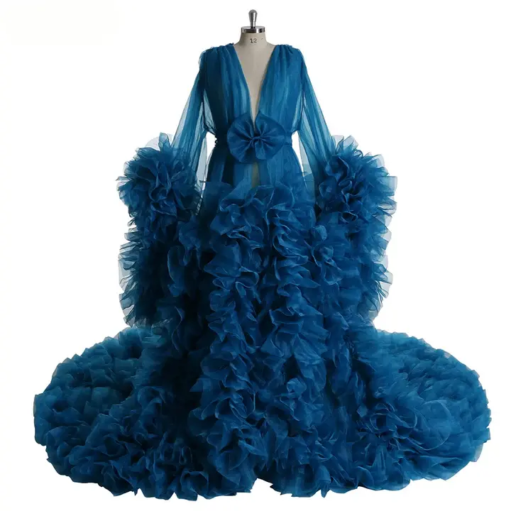 Women Organza Ruffle Maxi Maternity Pregnancy Dress for PhotoShoot