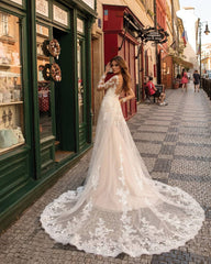 Vestidos de novia marfil de encaje de sirena de manga larga modernos