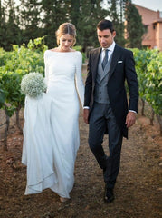 Vestidos de novia de playa blancos de manga larga simples con espalda baja