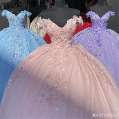 2025 Off the Shoulder Lavender Sweet 16 Sequin 3d Floral Quinceanera Dresses MyChicDress