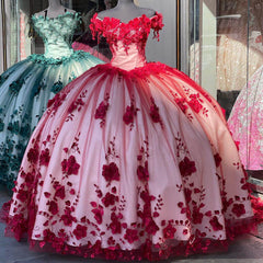 2025 Red Quinceanera Dresses Off The Shoulder 3D Flowers Sweet 16 Party Dress MyChicDress