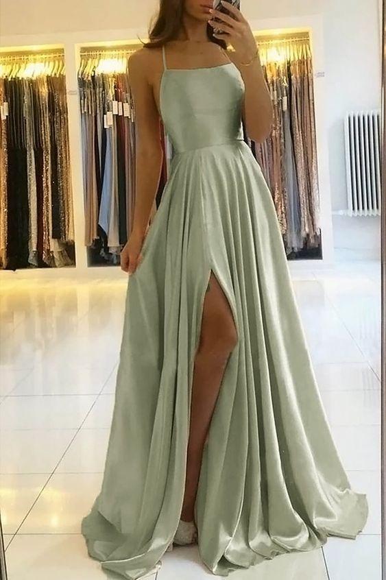 2025 Sage Green Wedding Guest Dress Simple A Line Long Evening Dress MyChicDress