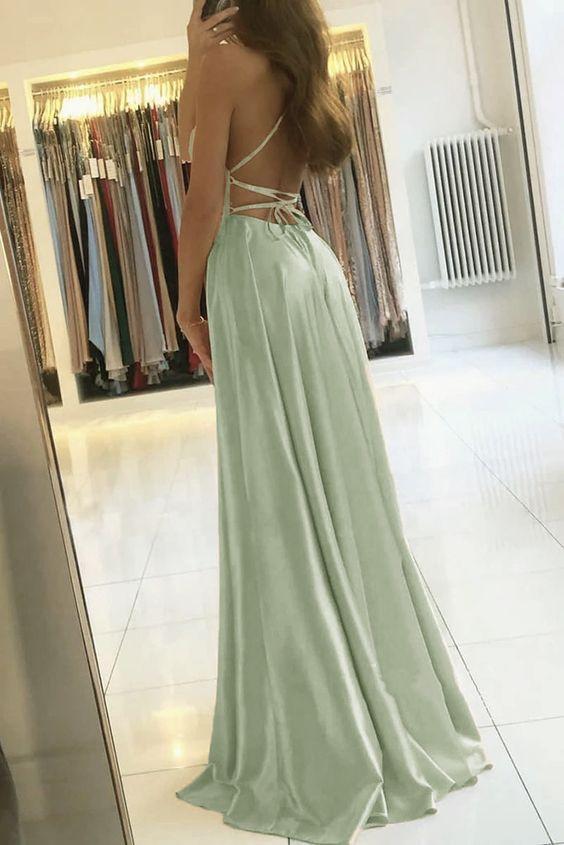 2025 Sage Green Wedding Guest Dress Simple A Line Long Evening Dress MyChicDress