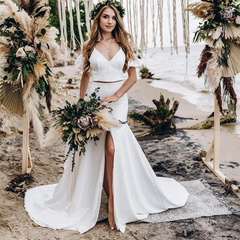 Vestidos de novia de playa de dos piezas de sirena con vestidos largos de verano divididos